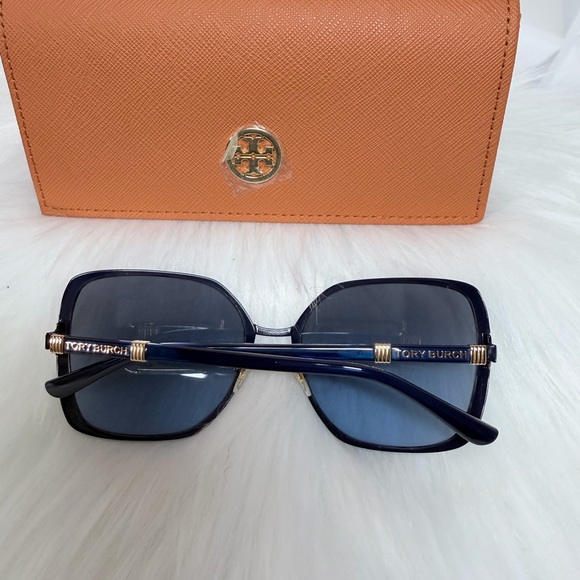 Tory Burch Blue Gradient Square Sunglasses with Gold Accents 💙 - Picture 3 of 10